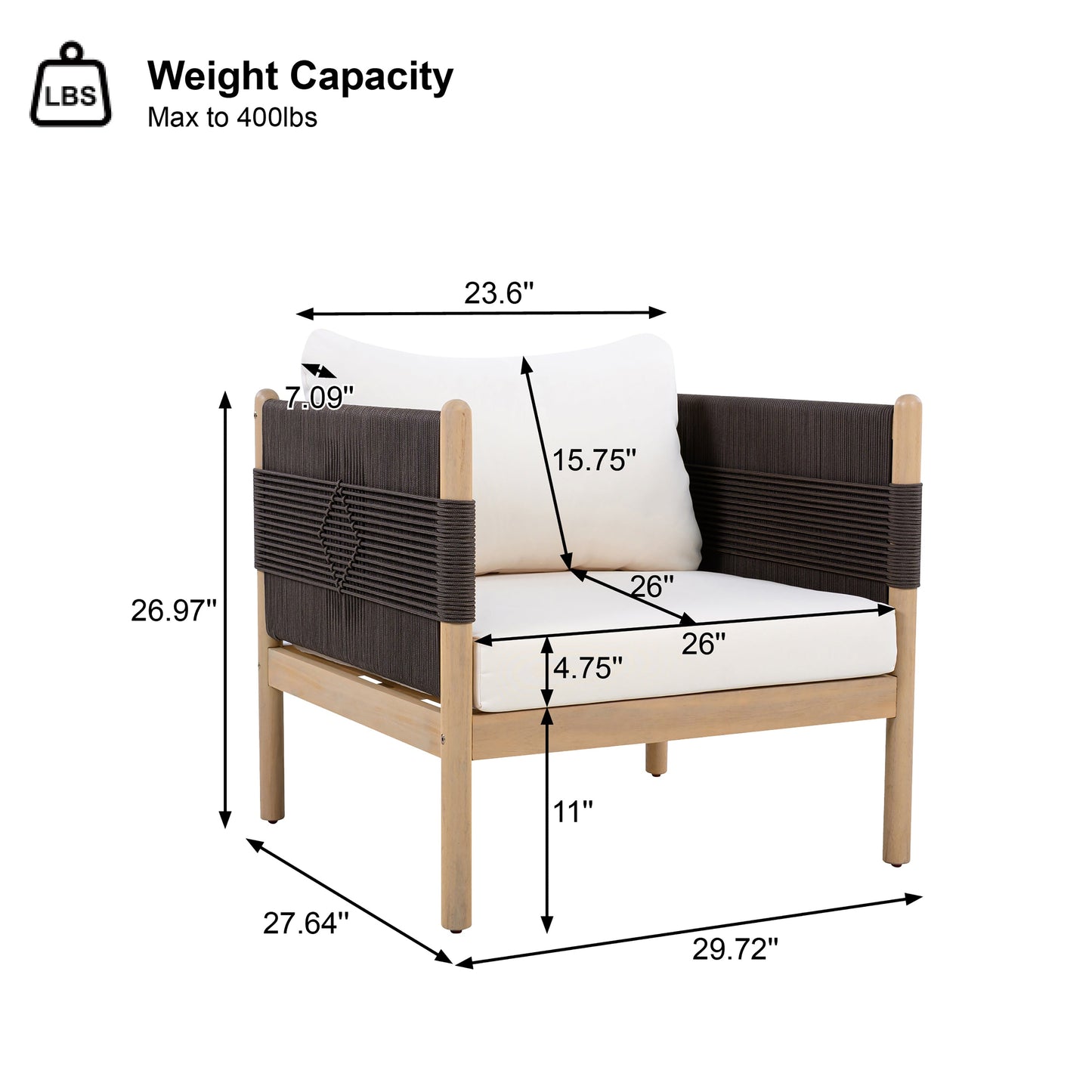 Outdoor Acacia Wood Club Chair with Diamond Rope Weave & Cushions