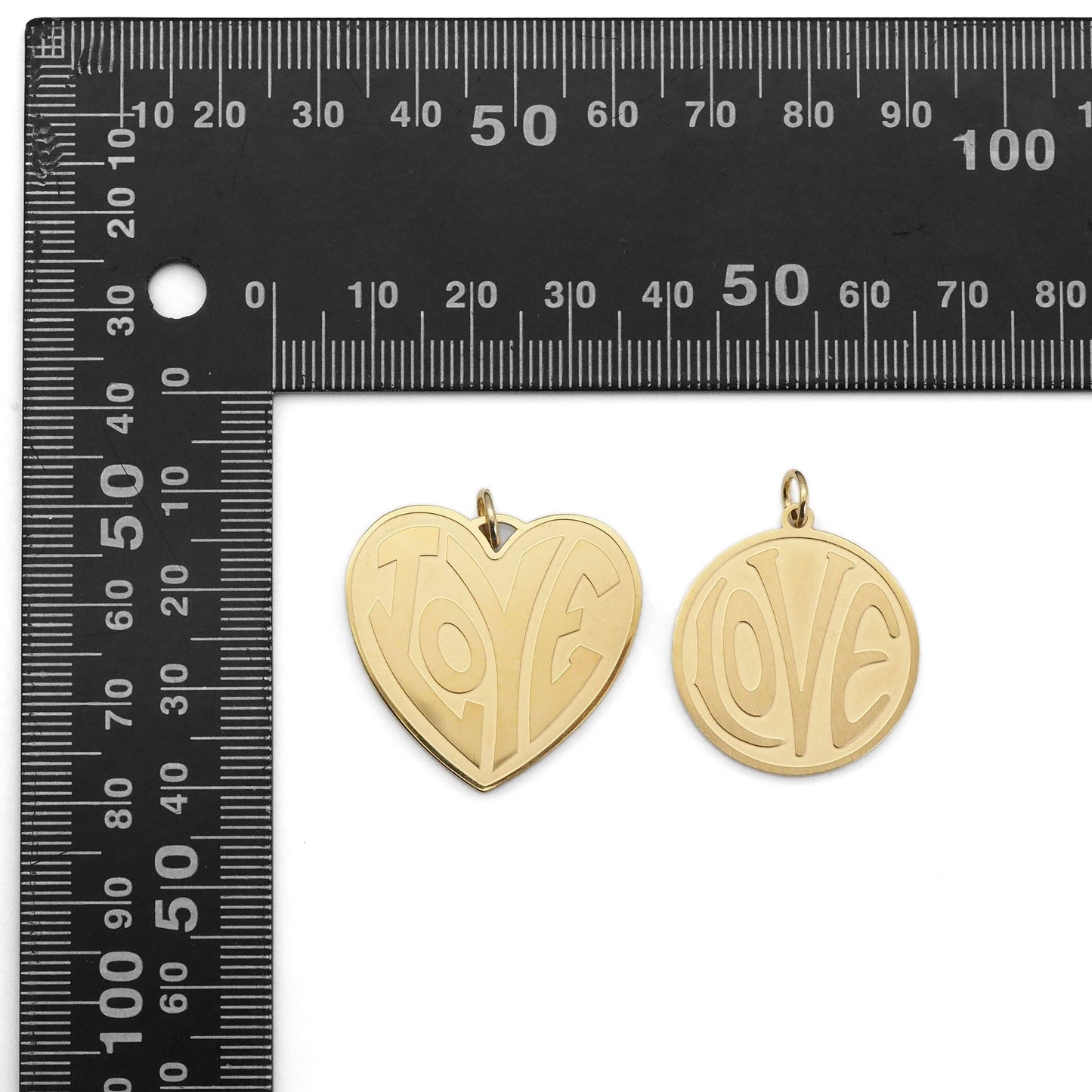 Matt Gold Silver Love Heart Round Coin Charm, Sku#LX260