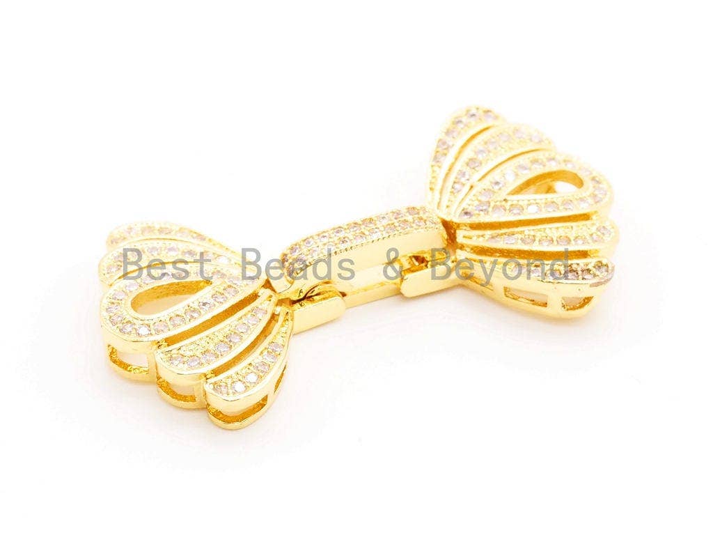 CZ Micro Pave Floral Fold Over Multi Stands Clasp, Cubic Zirconia Buckle Interlock Clasp, Beading supplies, 11x32mm/44x23mm, sku#H16