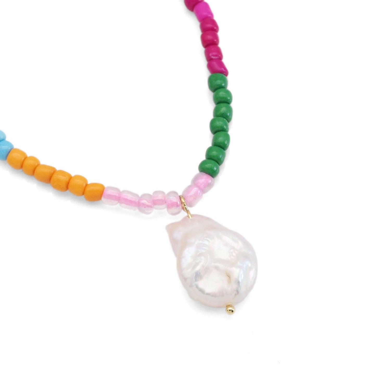 Colorful Beaded Necklace With Pearl Pendant, Sku#EF518