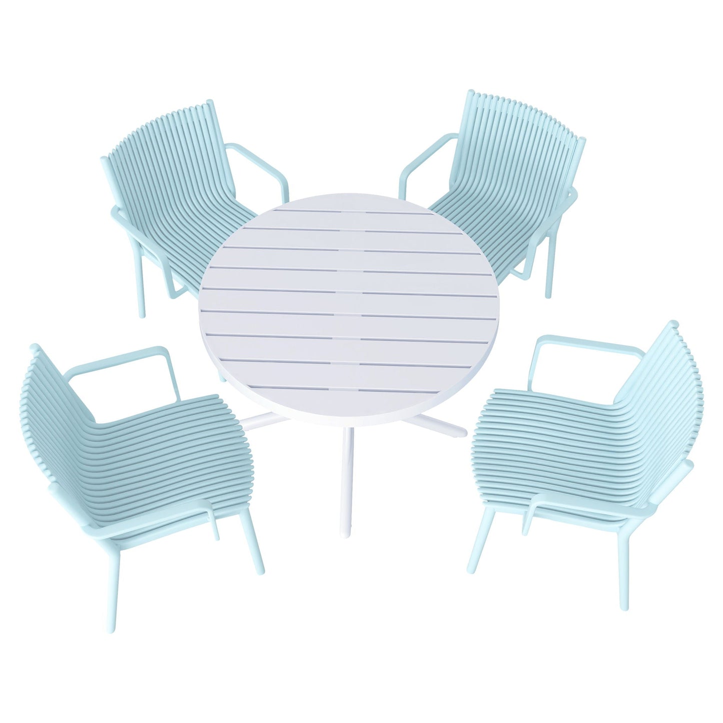 4 Modern Stackable Plastic Armchair Matched With Round Table