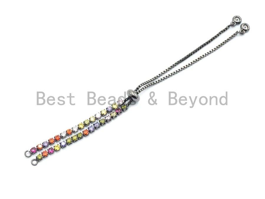 Sliding adjustable Rainbow CZ Bracelet, connector link findings,Sku#A97