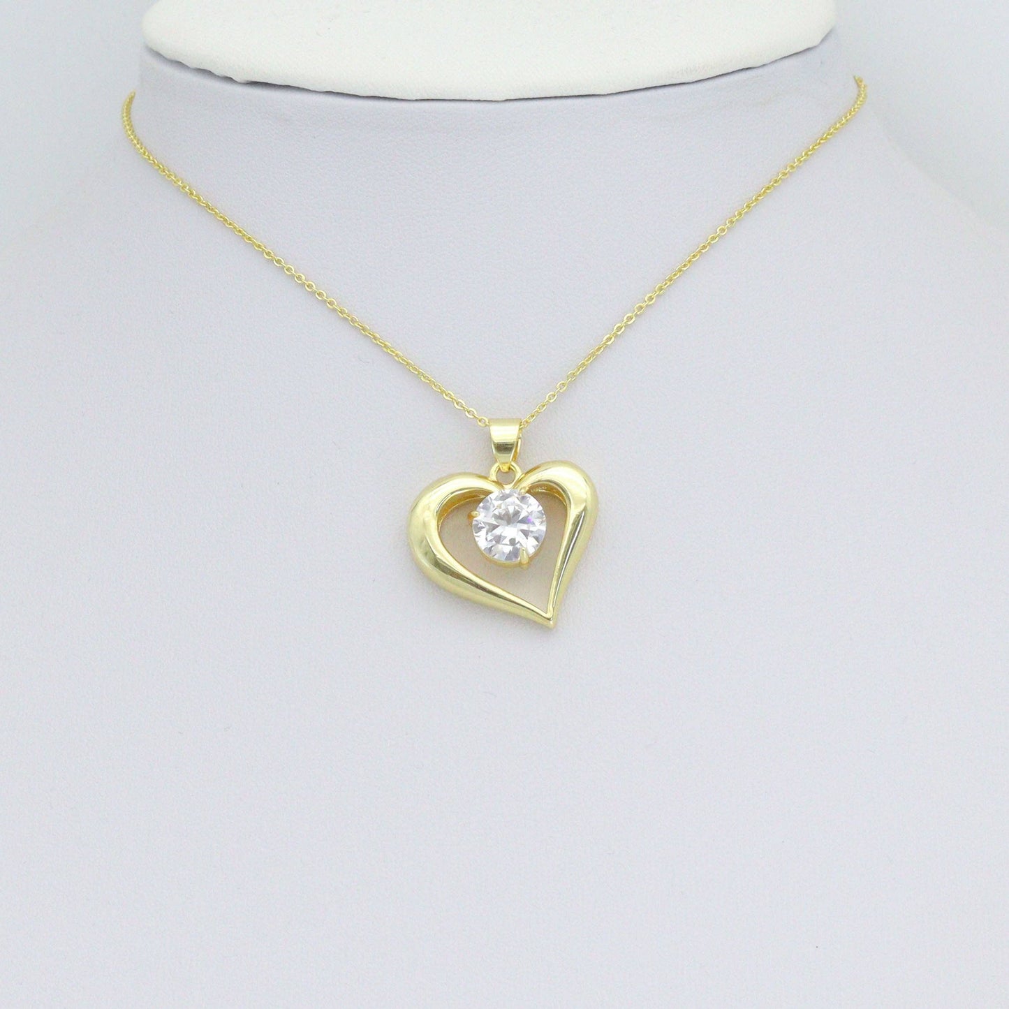 Big Diamond CZ Gold Heart Charm Pendant, Sku#LK1157