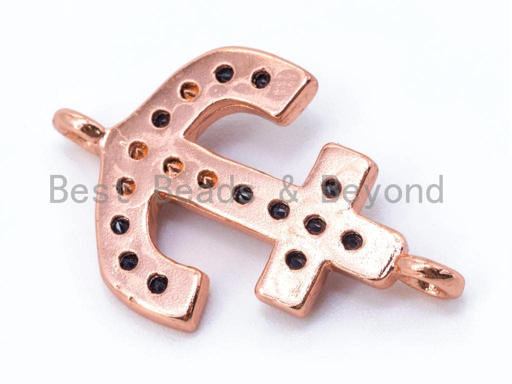 CZ Black Micro Pave Anchor Connector, Cubic Zirconia Anchor Arrow Connector, Men's Jewelry Findings, 14x23mm,1pc/2pcs/4pcs, sku#M101
