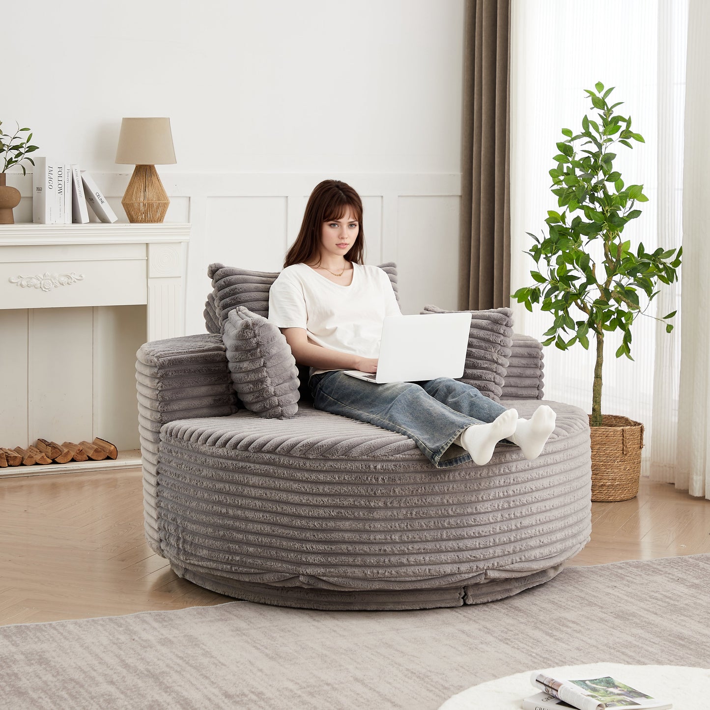 55'' Corduroy Foam Single Swivel Chair