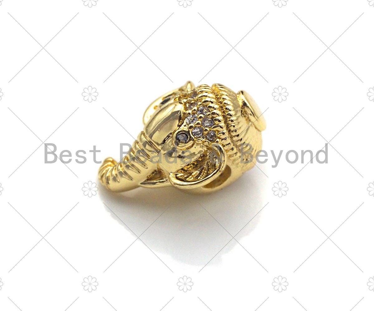 CZ Micro Pave Elephant Head Bead, Elephant Spacer Beads, Men's Jewelry Findings, CZ Pave beads, Animal Beads, 11x15mm, sku#LK109
