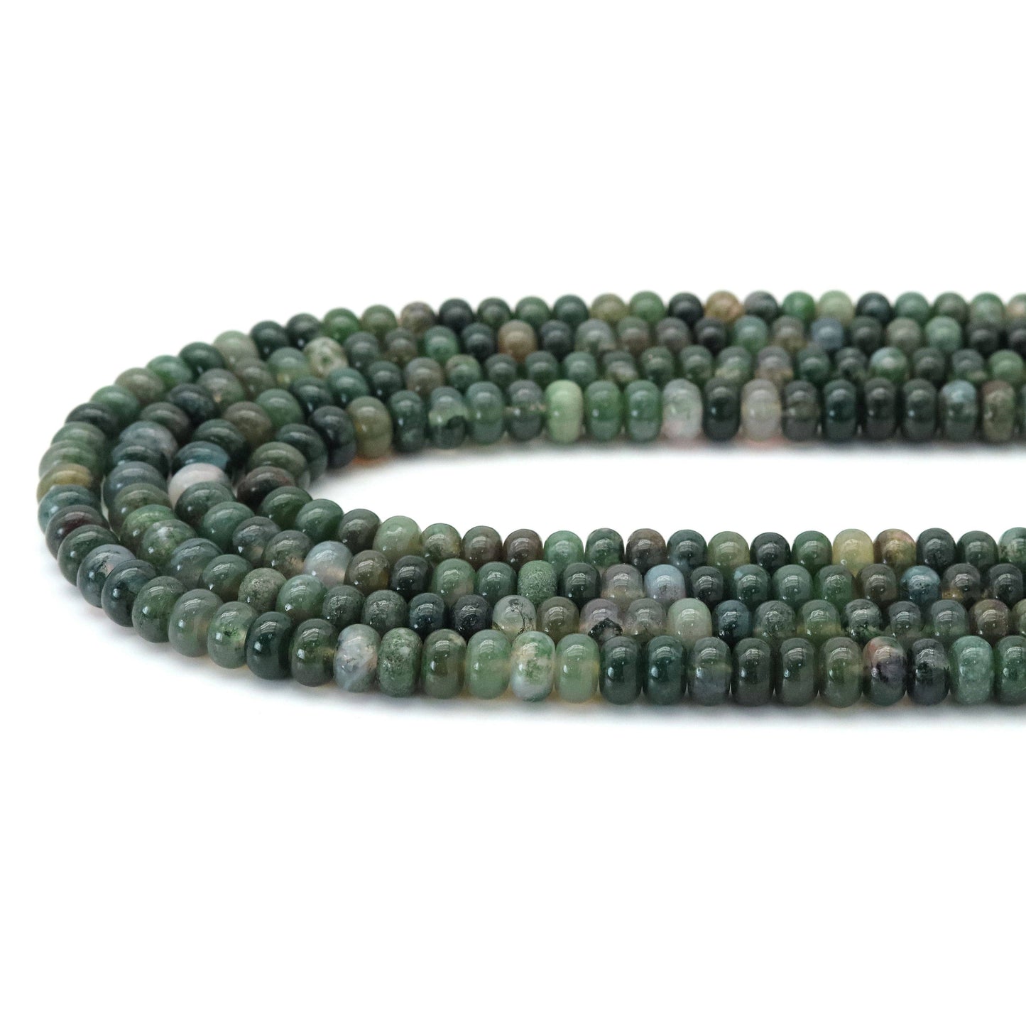 Moss Agate Smooth Rondelle Beads, 5x8mm, Sku#U1784