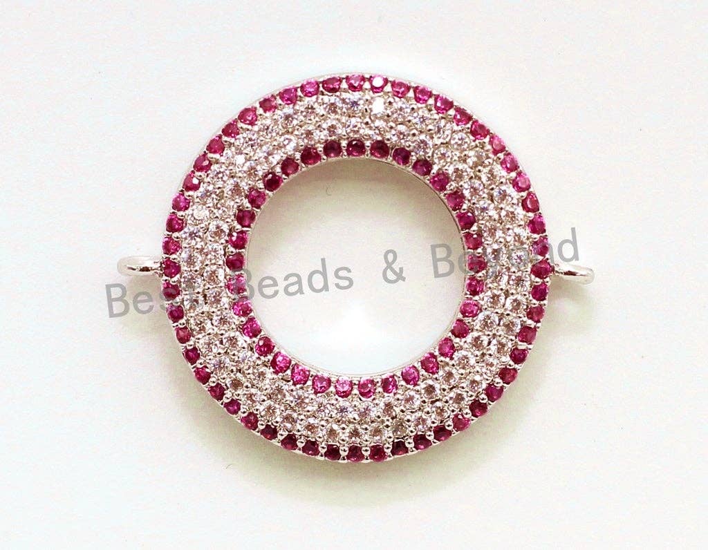 CZ Micro Pave Fuchsia Donut Ring Connector for Bracetlet/Necklace, Cubic Zirconia Space Connector, 22x27mm,sku#E69C