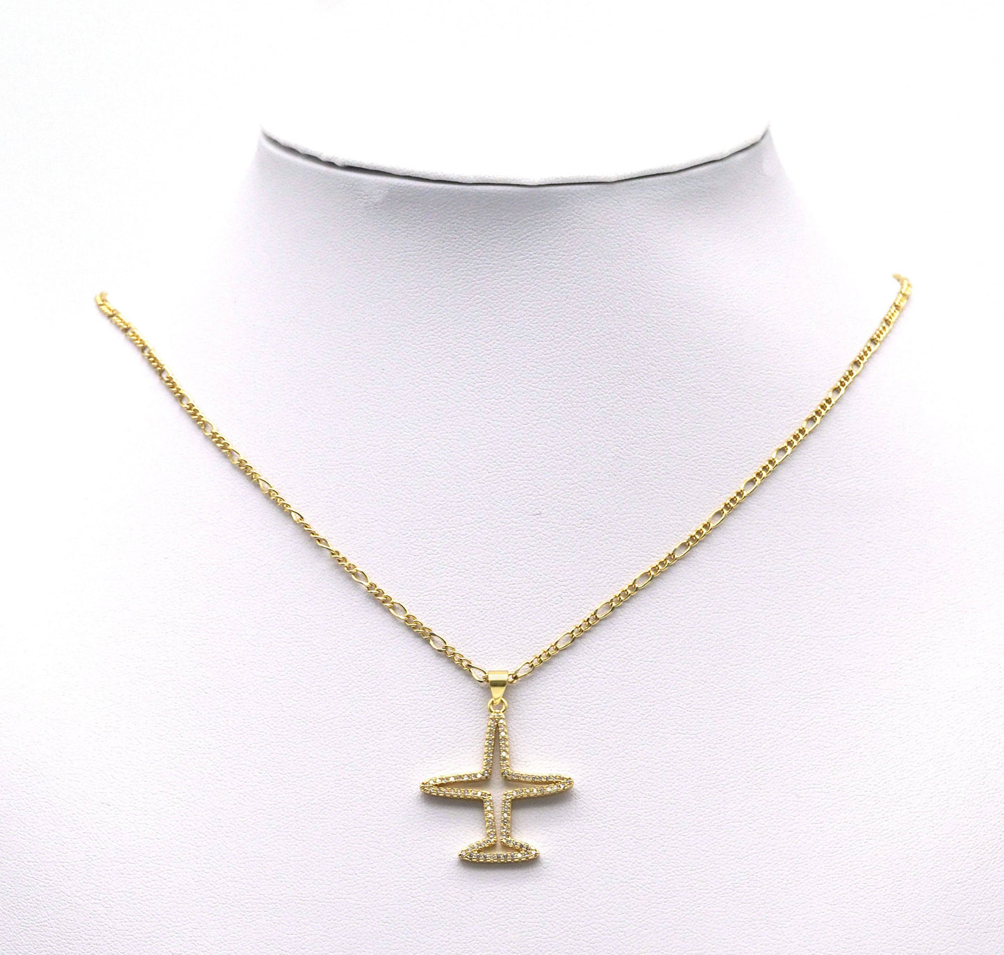 Gold CZ Hollow Out Airplane Charm, Sku#LK690