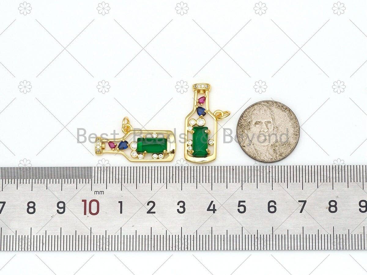 Colorful CZ Micro Pave Beer Bottle Shape Pendant,18k Gold Filled Bottle Charm, Necklace Bracelet Charm Pendant,27x13mm,Sku#LK463