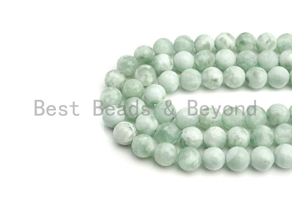 ESTY Exclusive High Quality Natural Green Angelite Round Faceted Beads, 8mm/10mm/12mm Green Angelite Beads, 15.5" Full Strand, sku#UA90