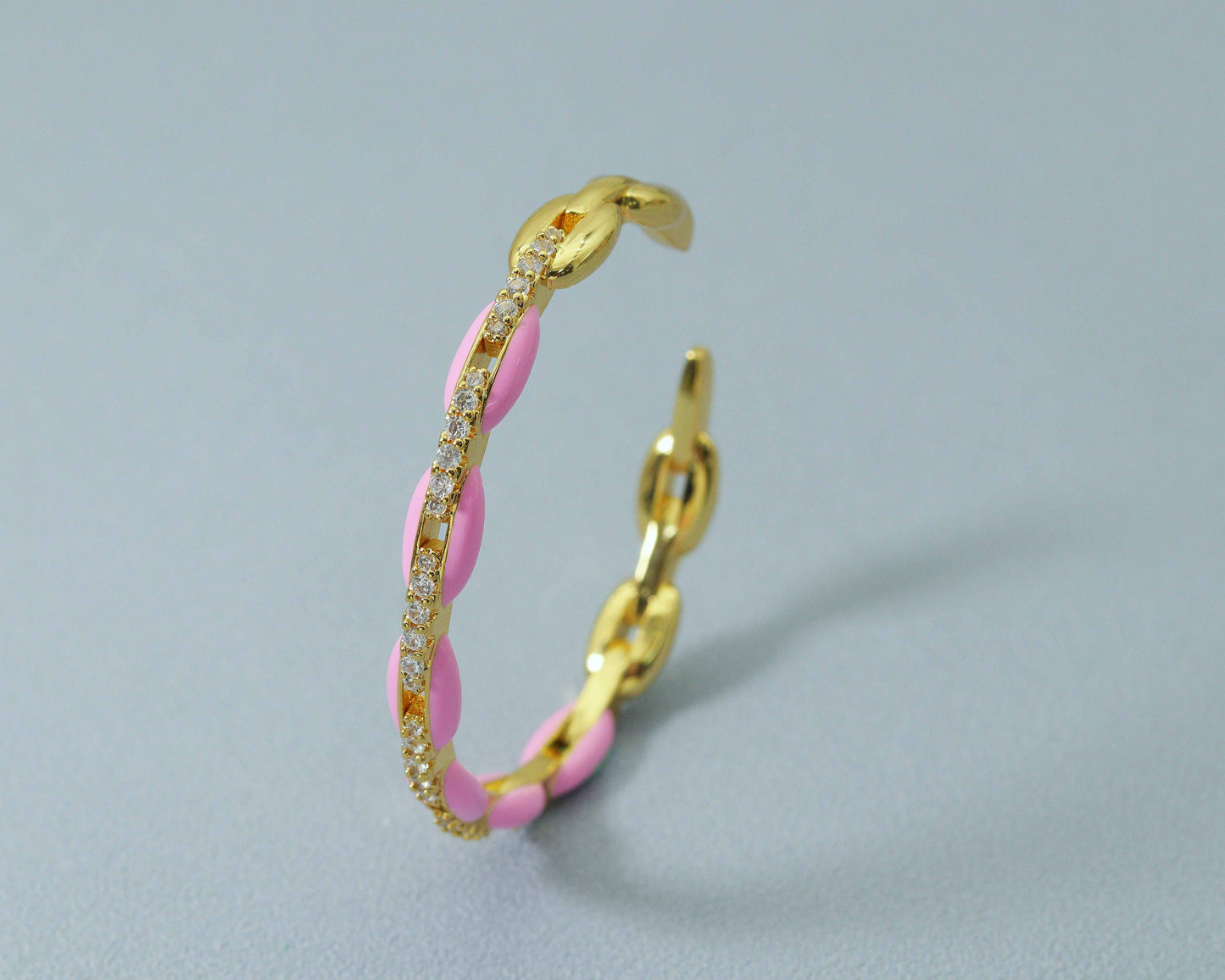 CZ Enamel Oval Link Bangle Bracelet, Sku#X316