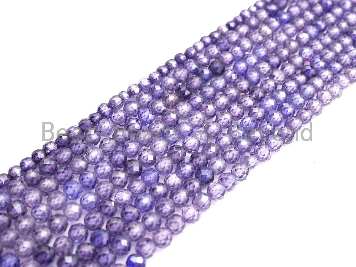 2mm/3mm/4mm High Quality Sparkly Cubic Zirconia Beads, Faceted Sparkly Purple Color beads, 15.5inch full strand, SKU#U915