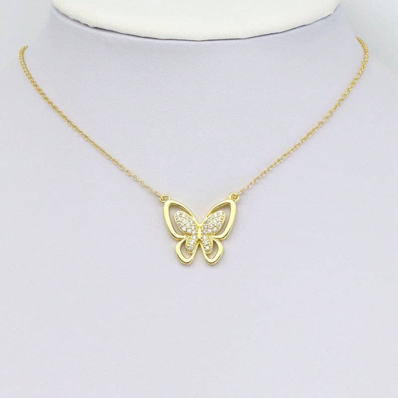 CZ Butterfly Connector Charm, Sku#LK920