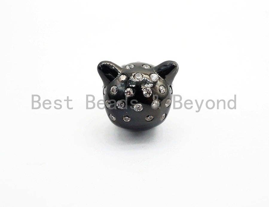 NEW STYLE CZ Micro Pave  Leopard Head Beads, Cubic Zirconia Panther Head Spacer Beads, Animal Beads, Men's Bracelet Findings,15mm, sku#Y108