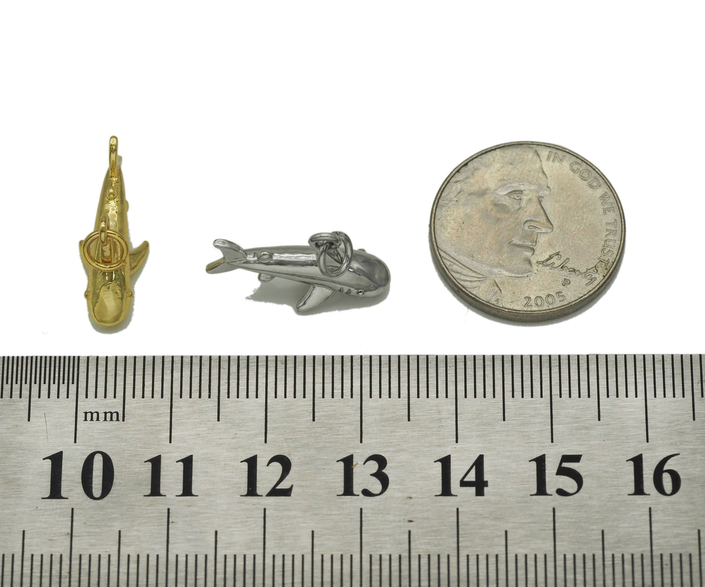 Gold/Silver Shark Shape Charm, Sku#Z1445