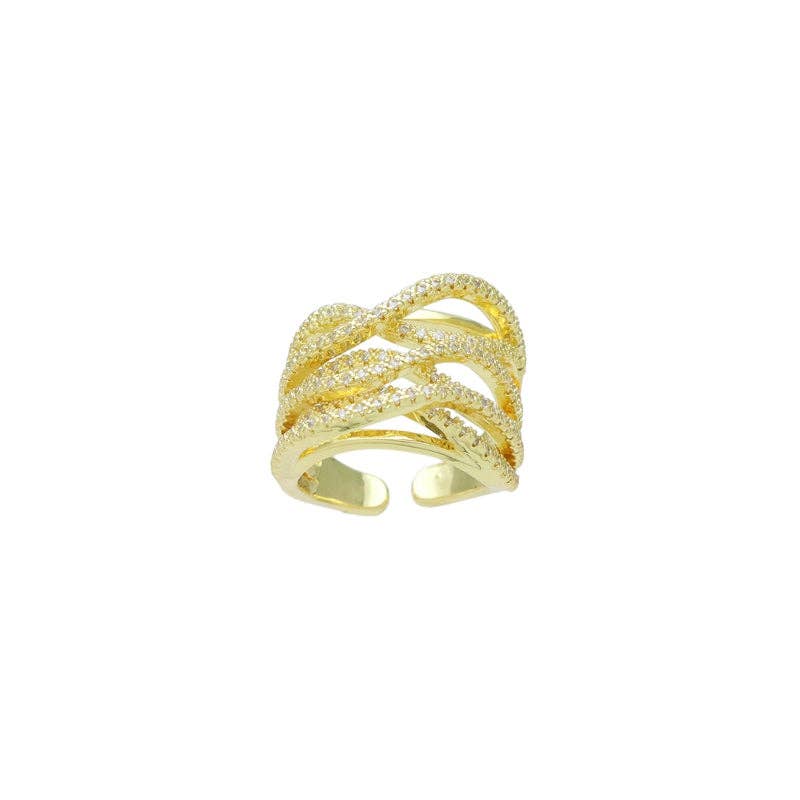 Clear CZ Muli Wave line Adjustable Ring, Sku#LX682
