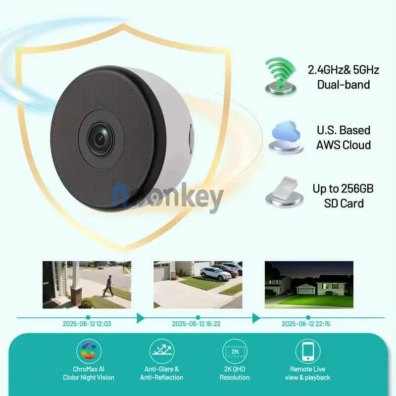 Caméra d'intérieur sans fil 2K – Wi-Fi double bande 5 GHz et 2,4 GHz, Vision nocturne couleur IA ChroMax, Enregistrement 24h/24 et 7j/7