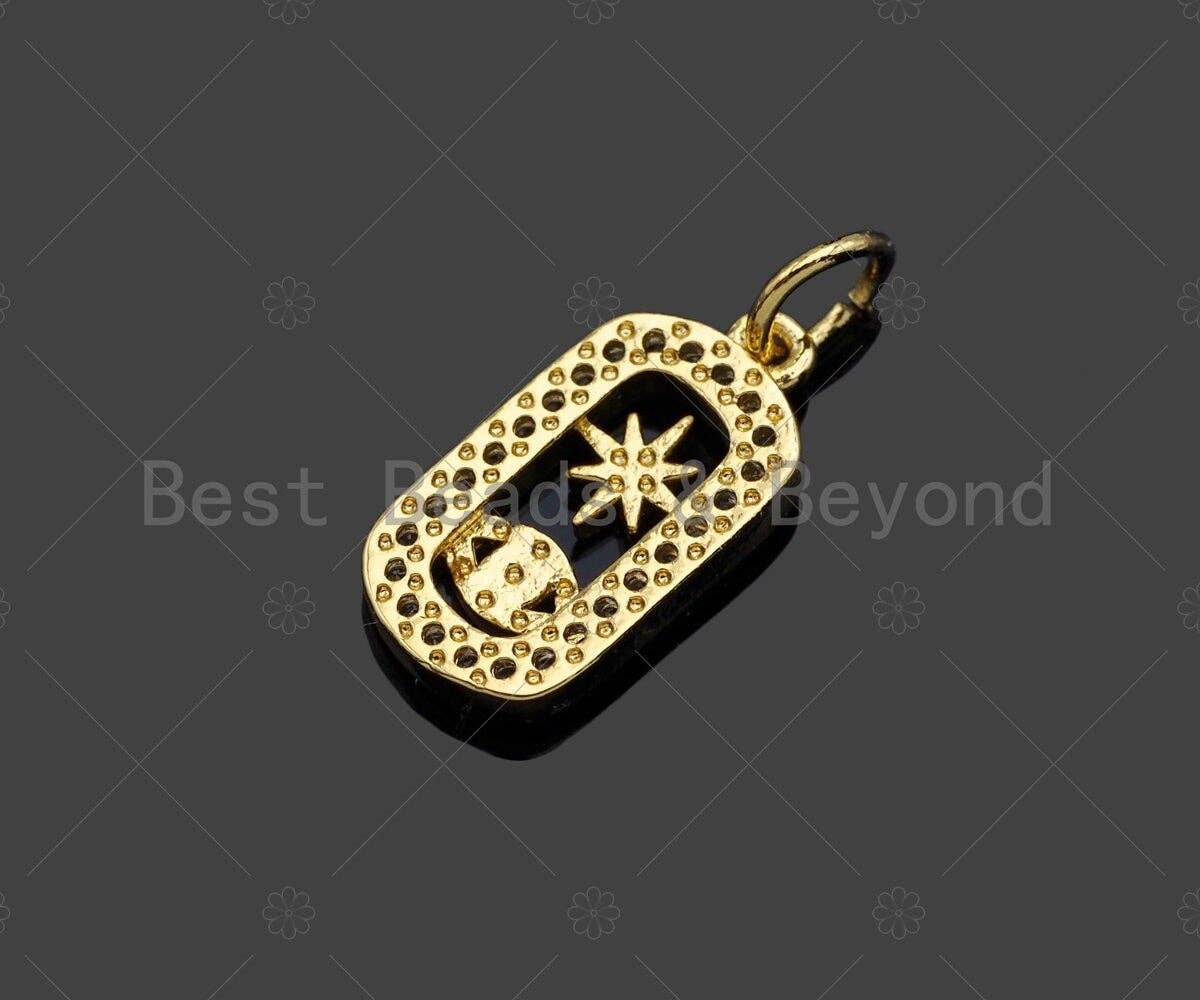 CZ Micro Pave Evil Eye North Star On Oval  Shape Pendant/Charm,Cubic Zirconia Charm, Necklace Bracelet Charm Pendant,8x15mm, Sku#LK237