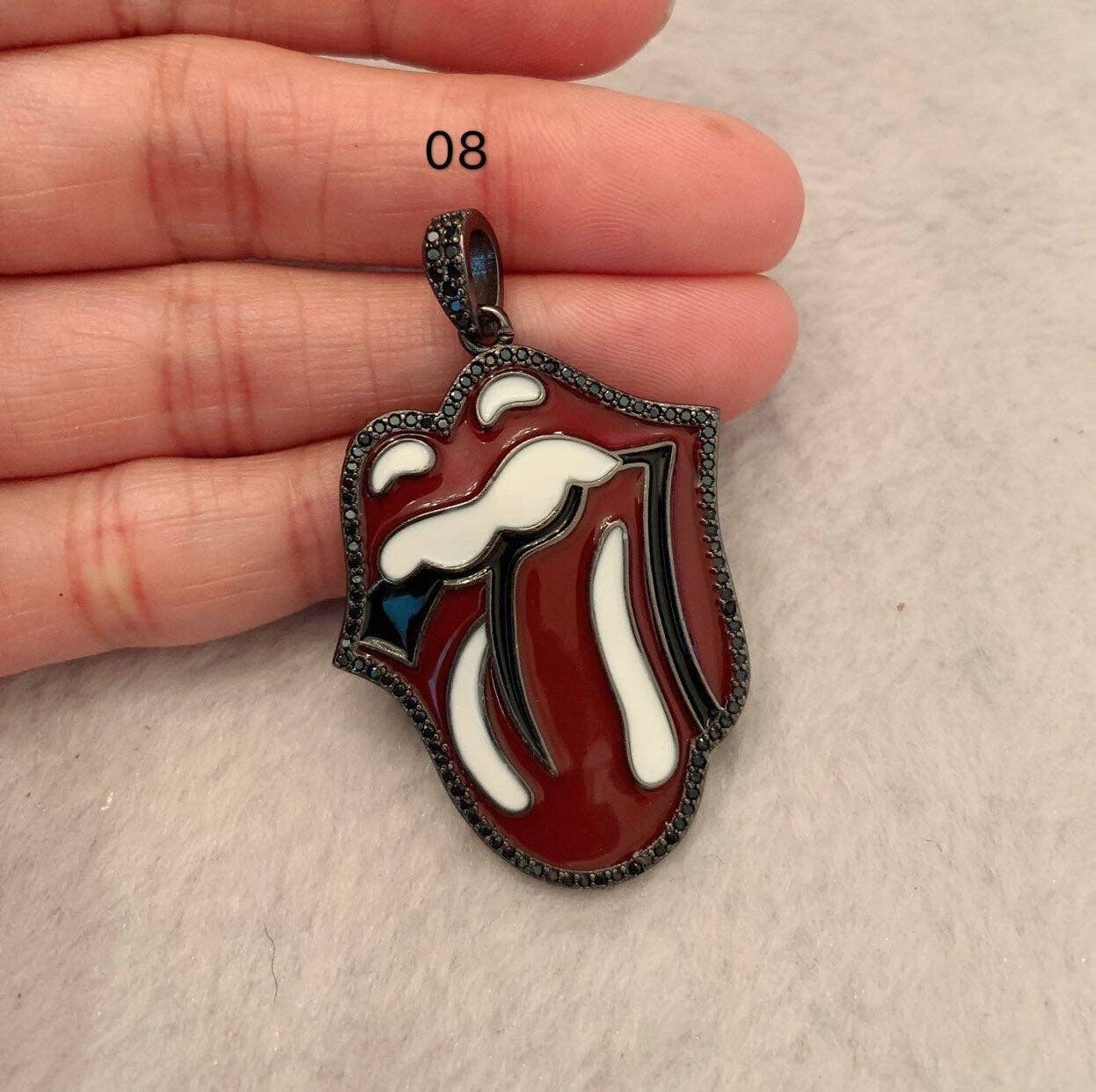 NEW Enamel Colorful Mick Jagger Rolling Tongue Pendant,CZ Micro Pave Tongue pendant,Enamel pendant,Enamel Jewelry,34x43mm,sku#F576C