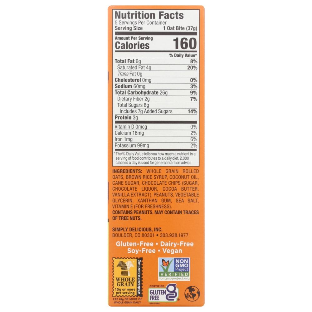 BOBO'S OAT BARS: Peanut Butter Chocolate Chip Oat Bites, 6.5 oz