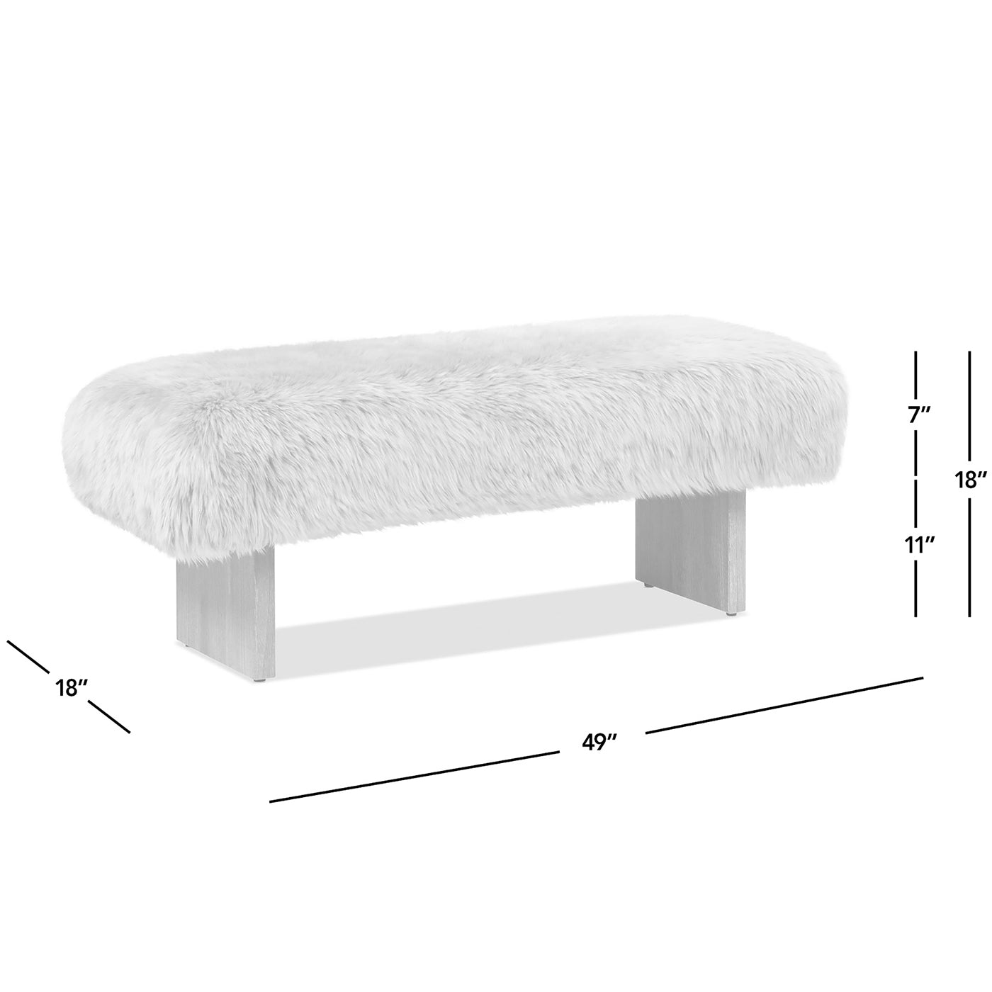 Leda 49" Sheepskin Fur Rectangular Accent Bench