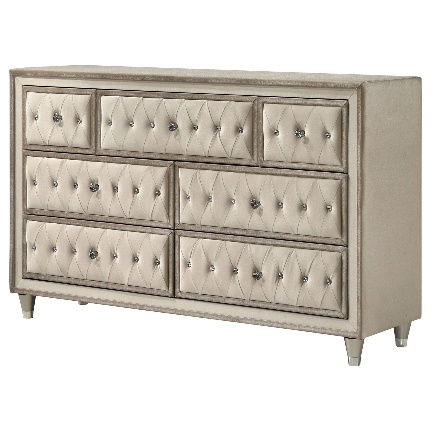 Antonella 7-drawer Upholstered Dresser Ivory and Camel