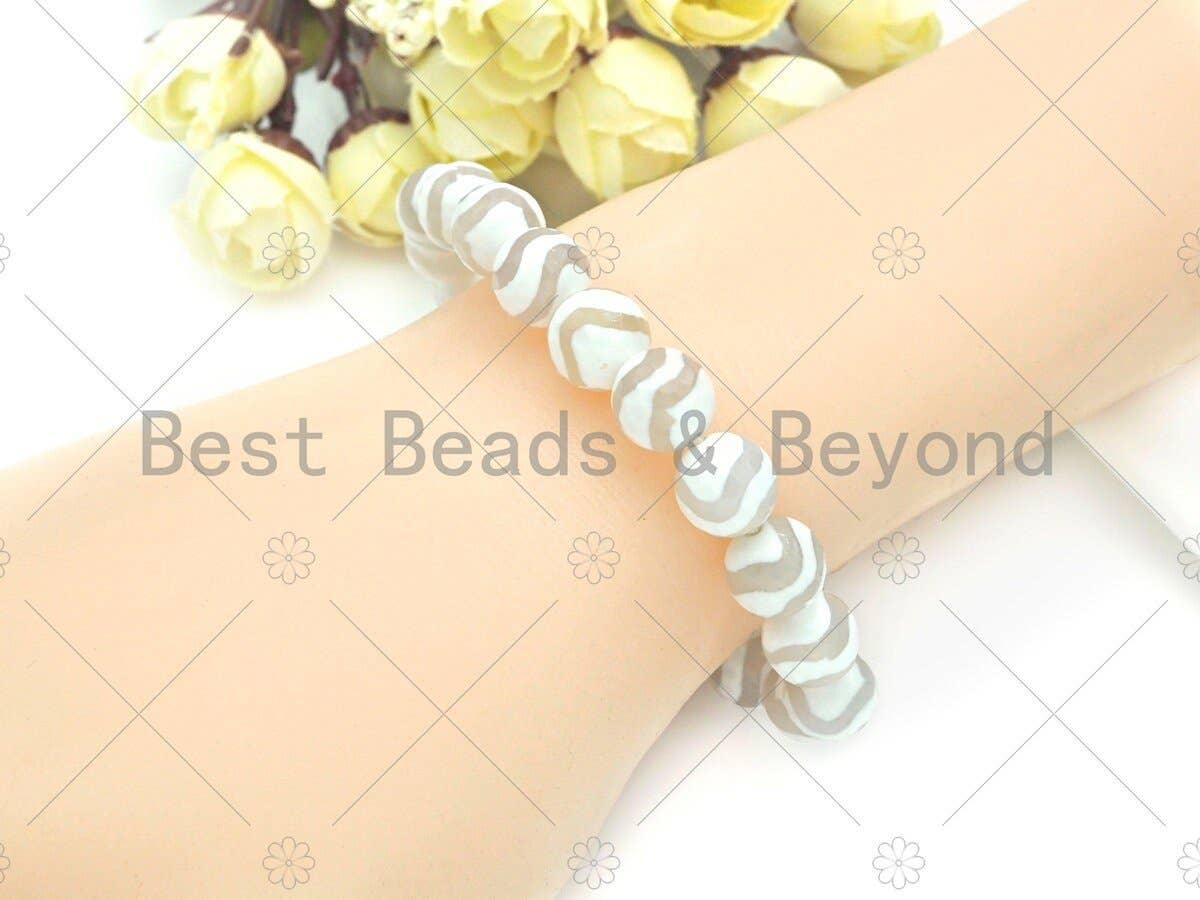 Natural White Tibetan Agate Stretchy Bracelet
