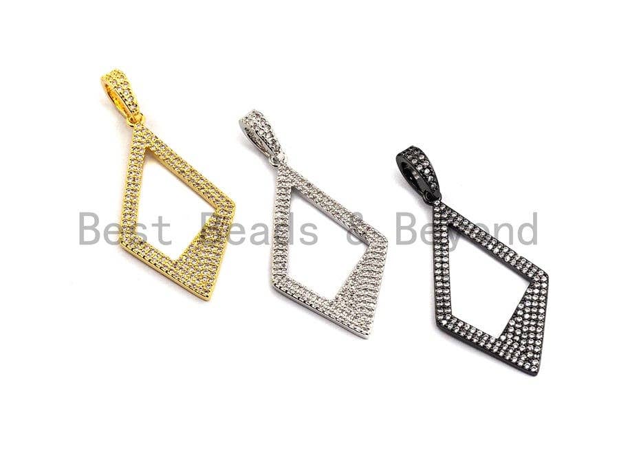 CZ Micro Pave Hollow out Rhombus Shape Pendant, Rhombus Frame Shape Pendant Charm, Earrings Necklace Bracelets Making Charm,20x45mm, sku #X3