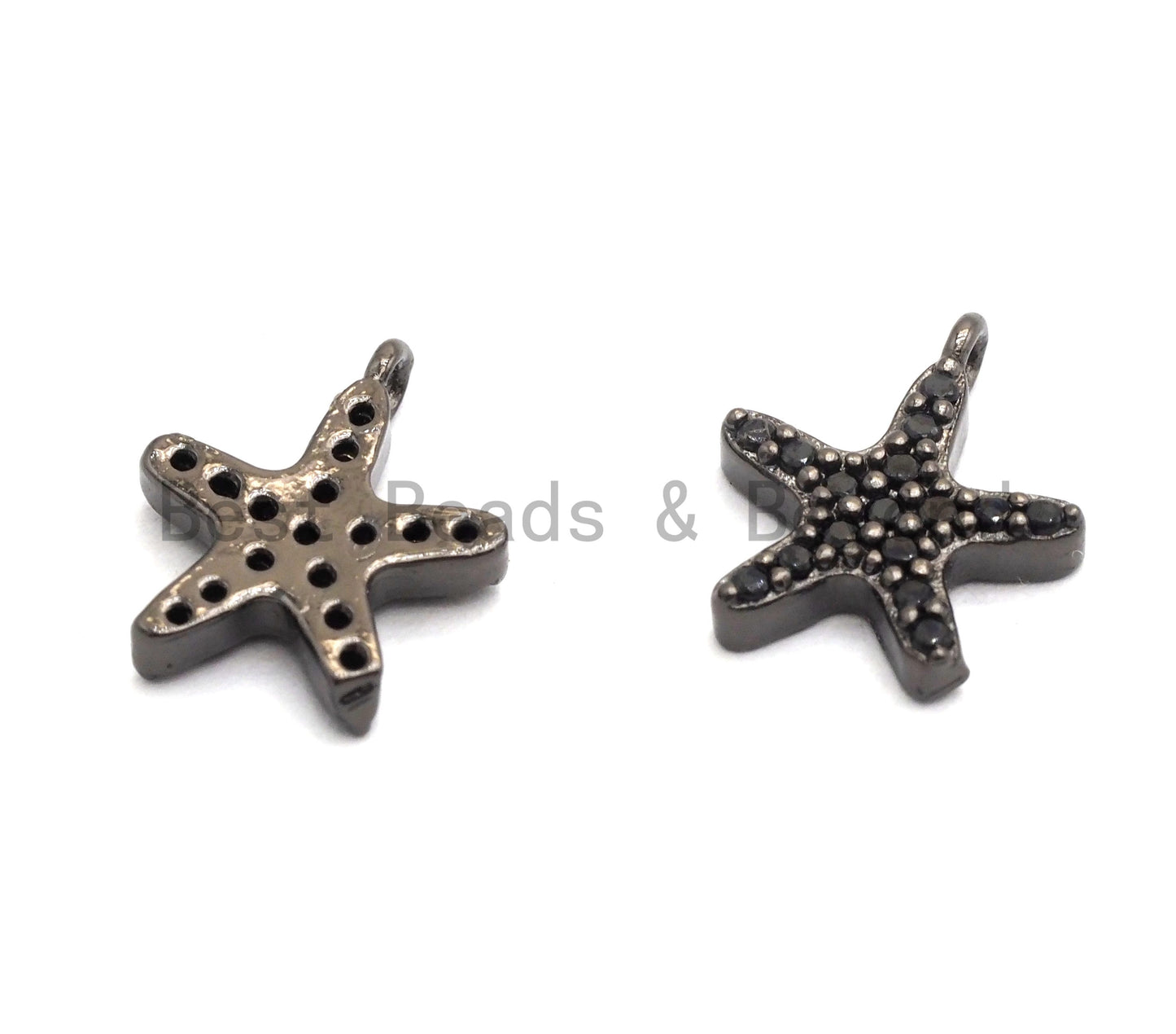 Micro Pave Black CZ Pave On Black Starfish Charm Beads, Starfish Charm, Black color beads, 9x10mm, sku#B100