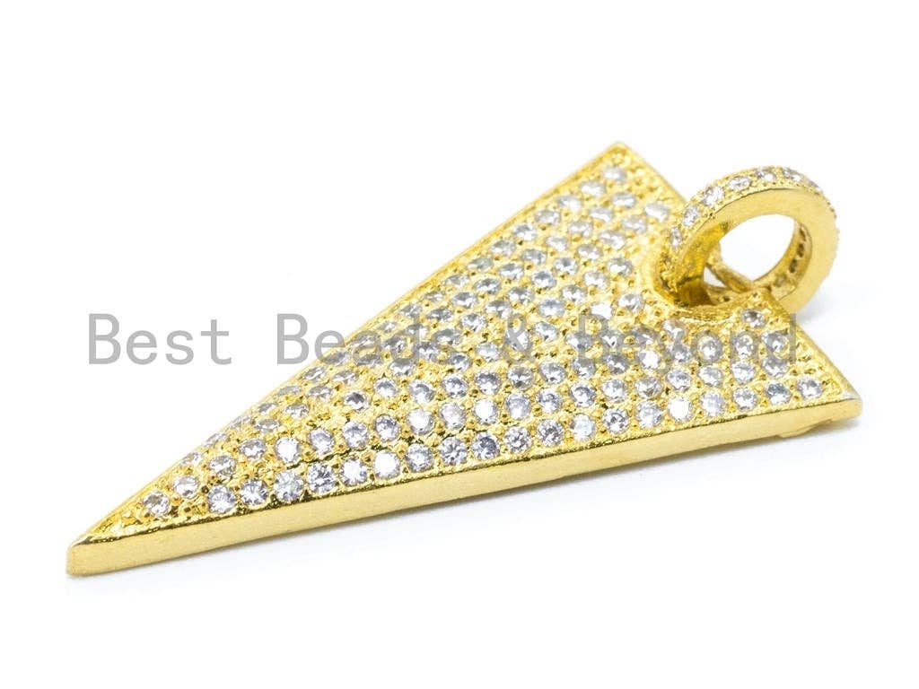 CZ Micro Pave Triangular Pendant with Diamond Bail, Triangle Cubic Zirconia Pendant,18x34mm, 1pc, sku#F110