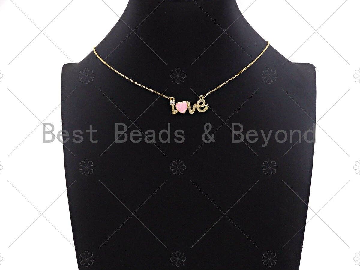 CZ Micro Pave Pink Mother of Pearl Heart On Love Shape Pendant, Cubic Zirconia Love Heart Pendant, Gold Tone pendant, 12x27mm, sku#LK176