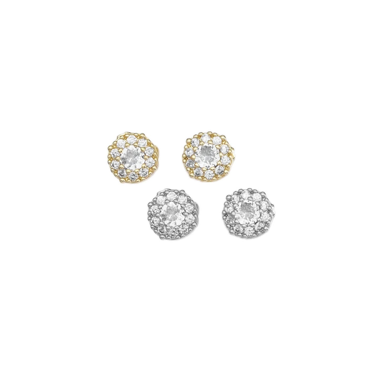 Gold Clear CZ Round Flower Stud Earrings, Sku#LX330