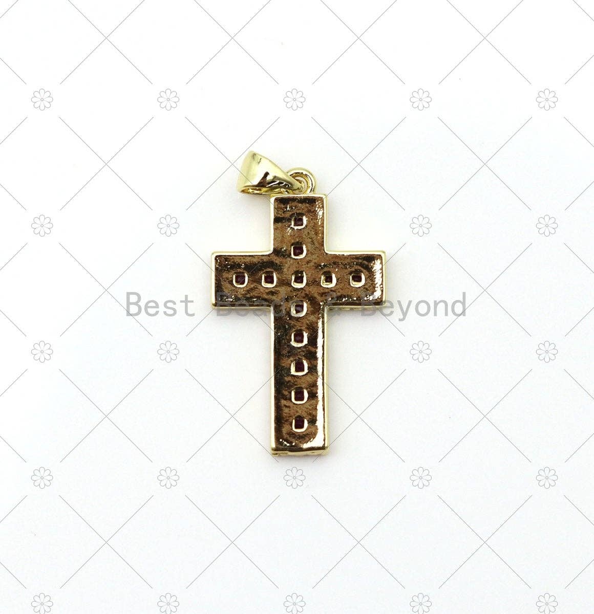 Clear/Green/Fuchsia CZ Micro Pave Cross Shape Pendant, 18K Gold Filled Cross Charm, Necklace Bracelet Charm Pendant, 26x16mm,Sku#LK494