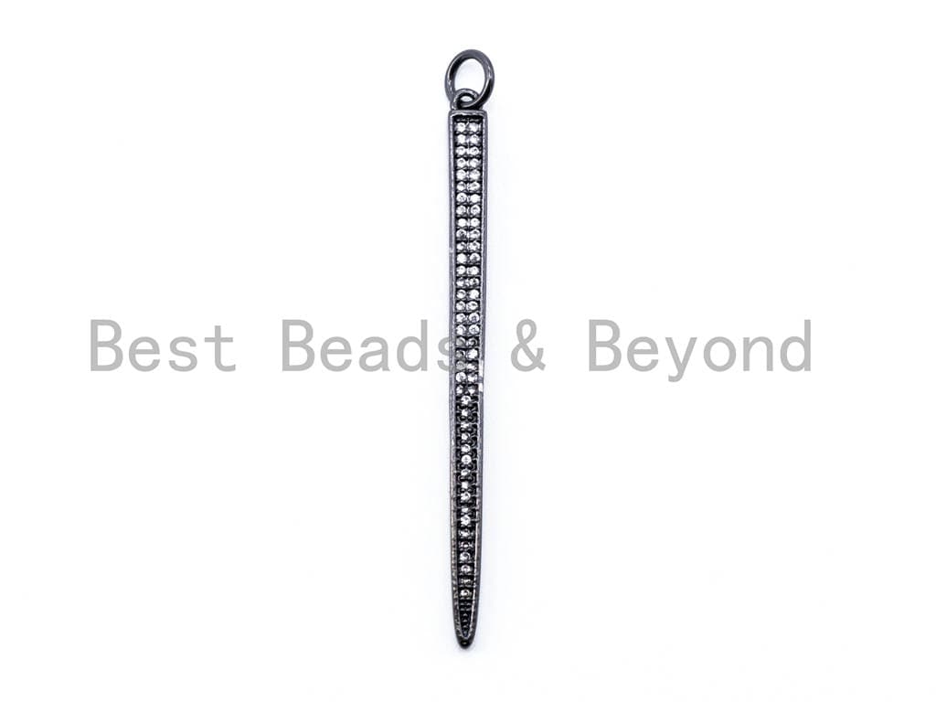 CZ Micro Pave Long Needle Bar Pendant, Cubic Zirconia Pendant,62x4mm, sku#F90