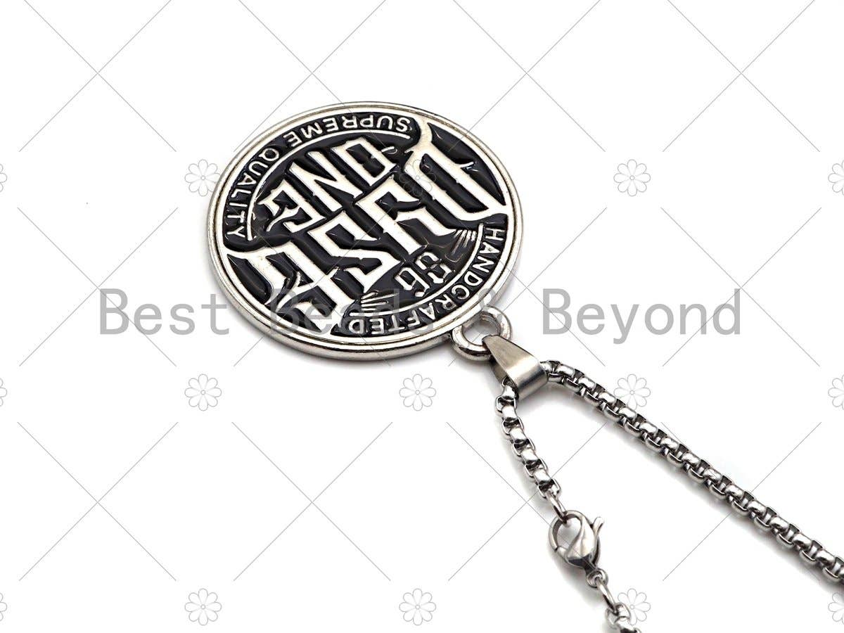 Men's Engraved Disc Pendant Stainless Steel Necklacesku#L342