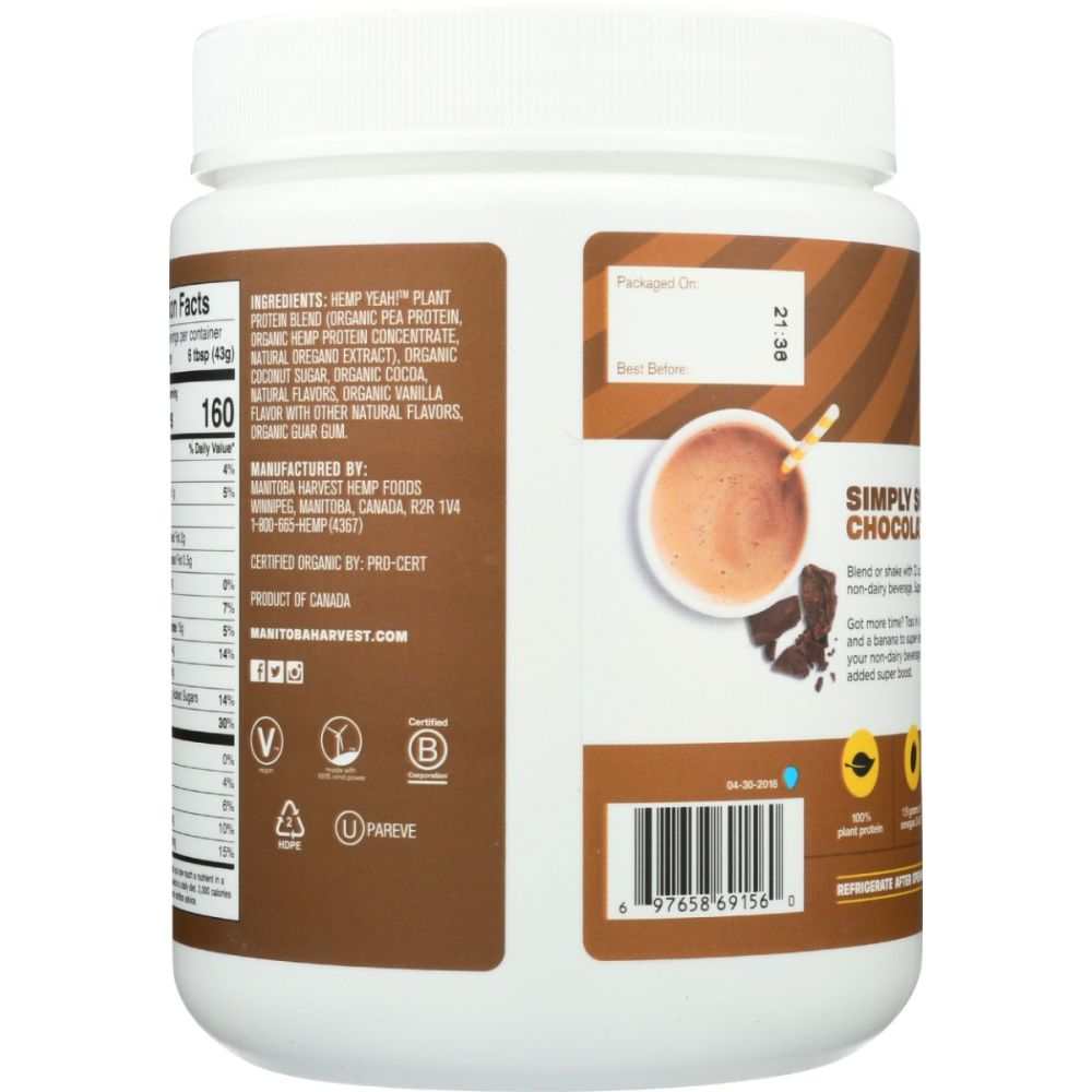 MANITOBA HARVEST: Hemp Yeah Plant Protein Blend Chocolate, 16 oz