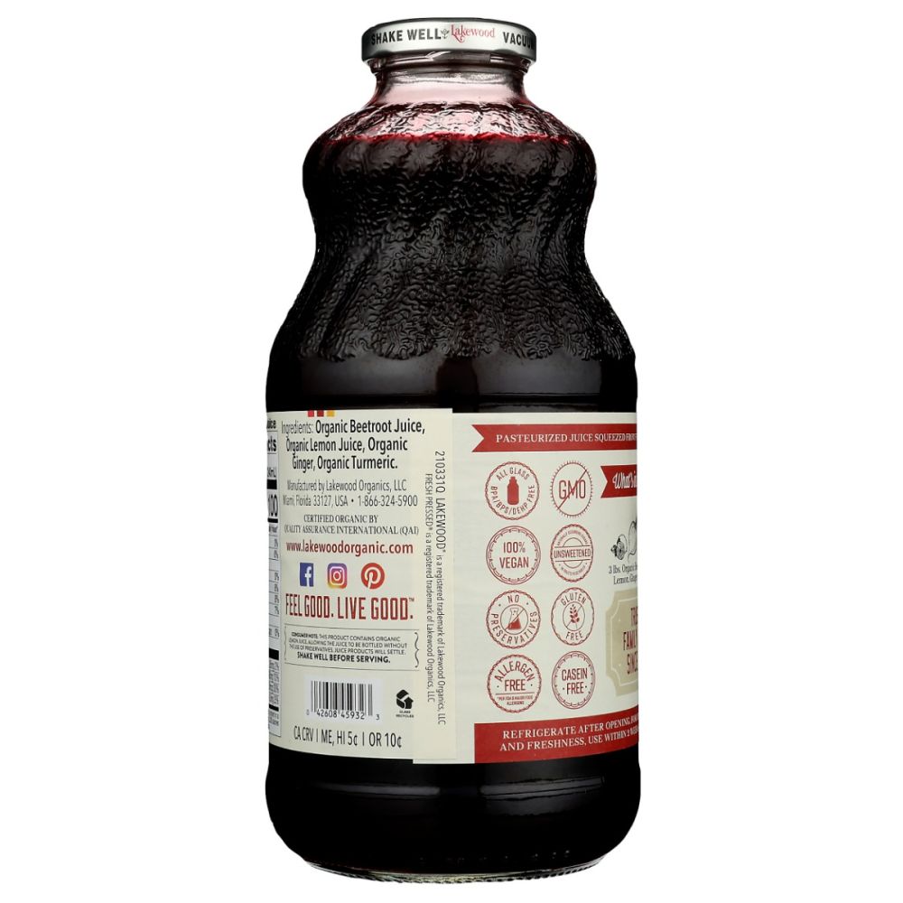 LAKEWOOD: Organic Beet Ginger Turmeric Juice, 32 fo