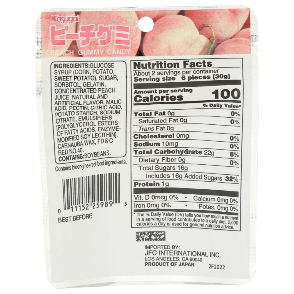 KASUGAI: Peach Gummy Candy, 1.76 oz
