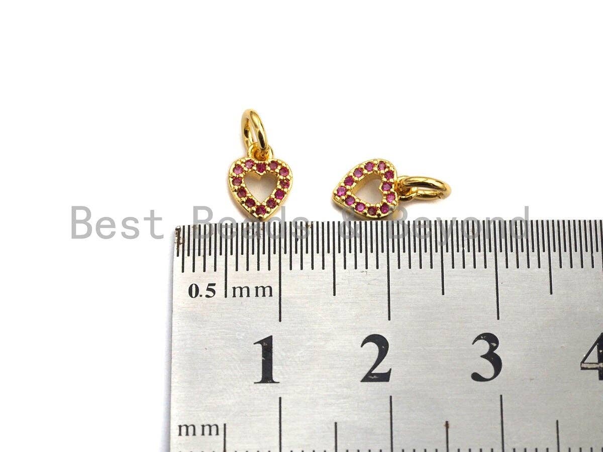 Cute Fuchsia CZ Micro Pave Pink Heart Shaped Pendant/Charm, Cubic Zirconia Pendant Charm,6x8mm,sku#Z537