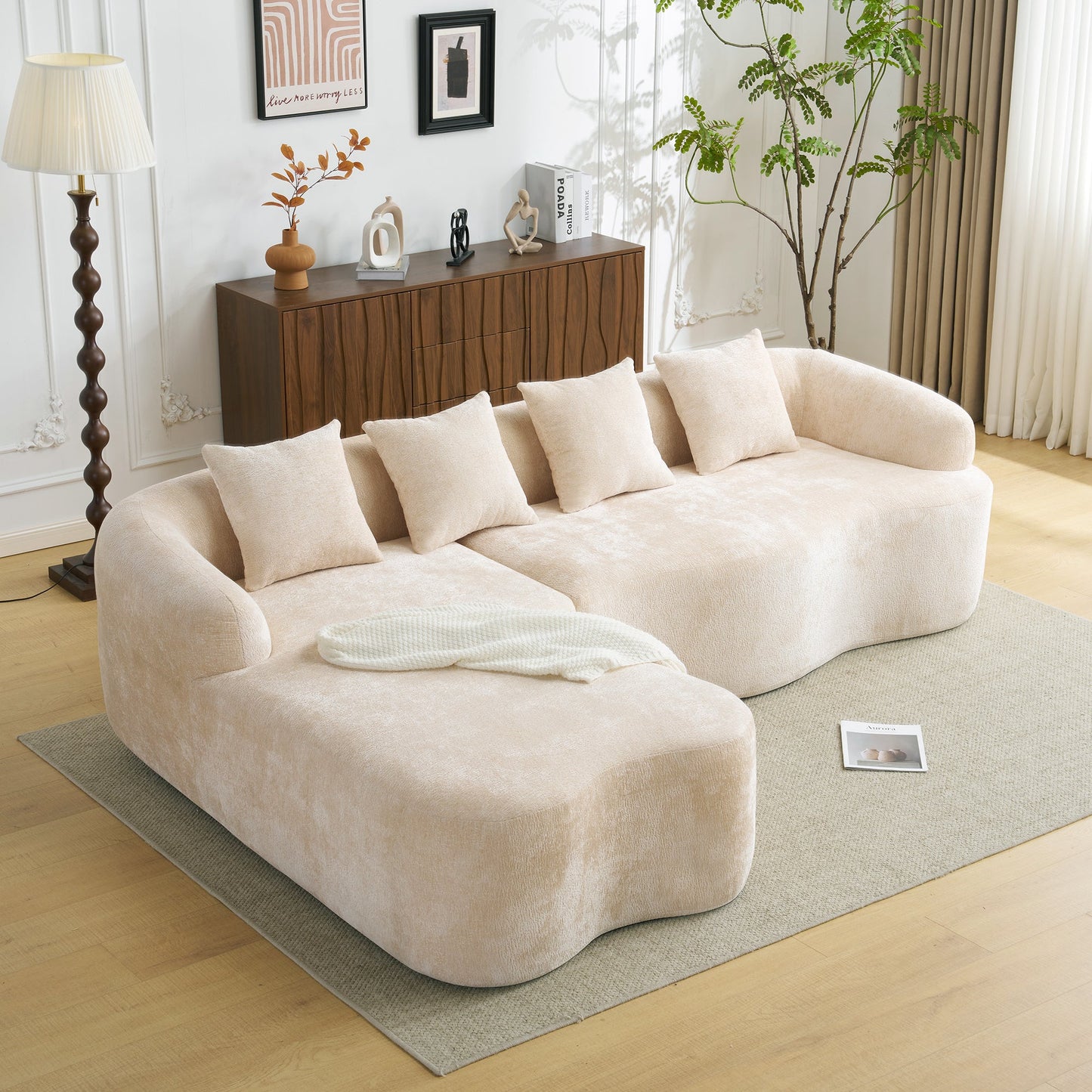 Full Compression L-Shape Sectional Sofa with Curved Chaise