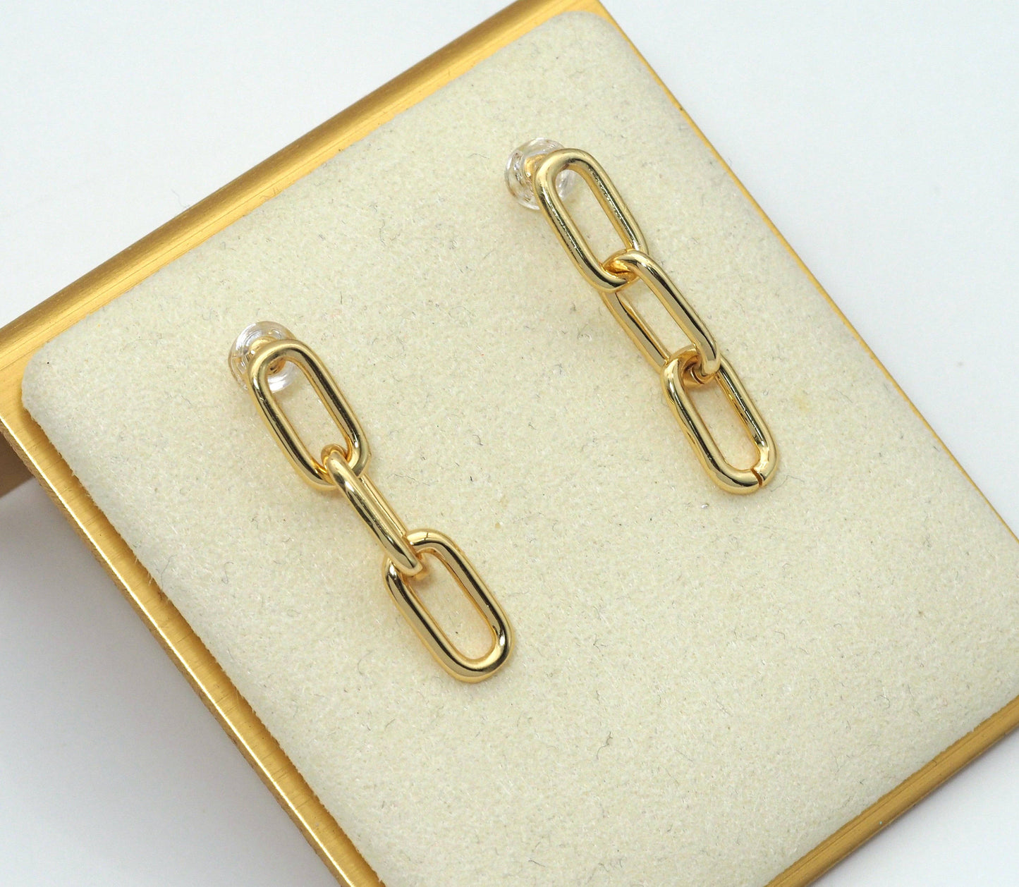 Gold Paperclip Chain Stud Earrings, Sku#J385