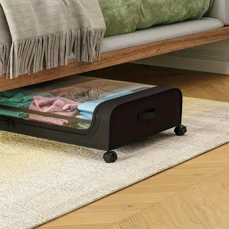 Tiroir de rangement sous le lit à roulettes polyvalent avec fenêtre transparente et étiquette