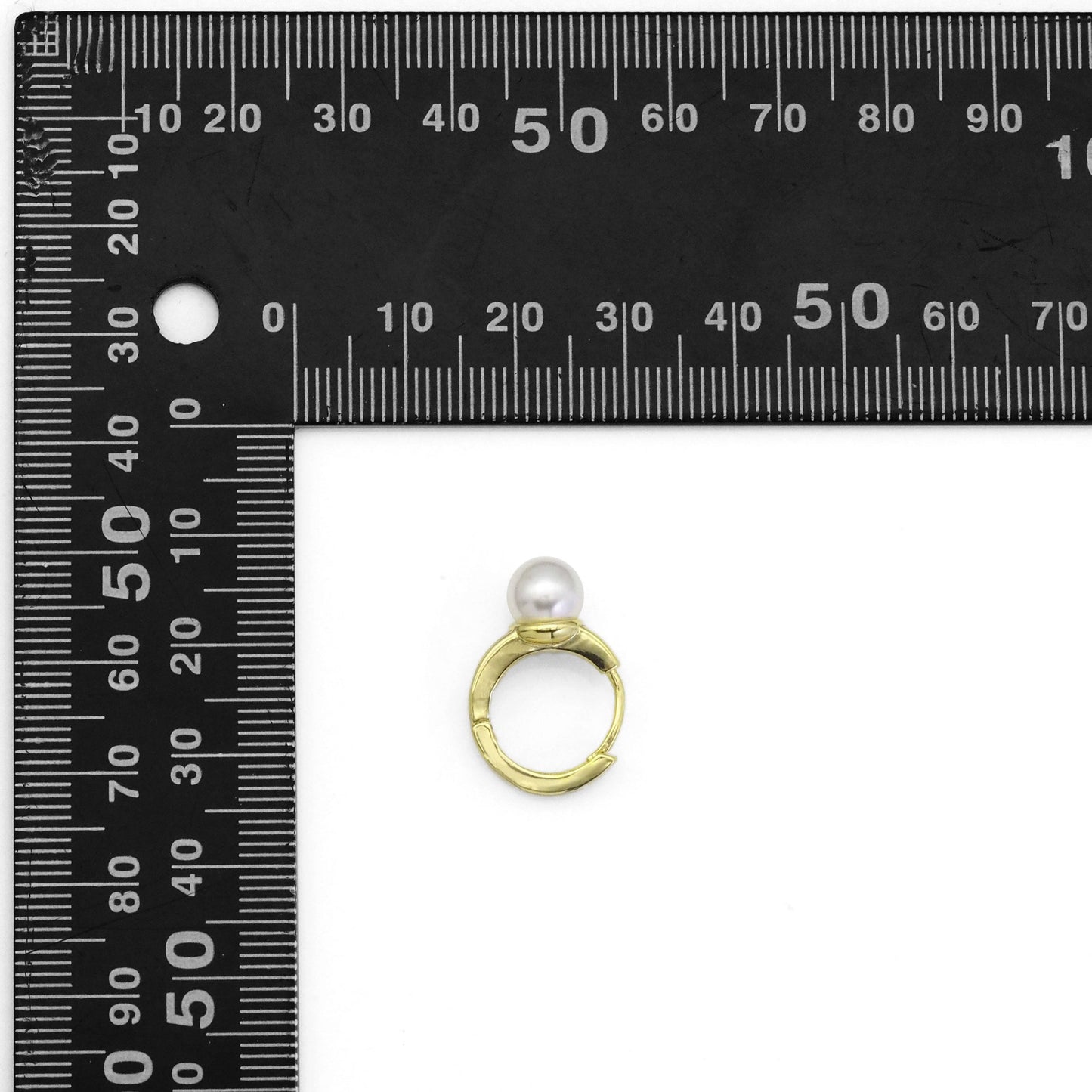 CZ Gold Silver Pearl Hoop Earrings, Sku#B360