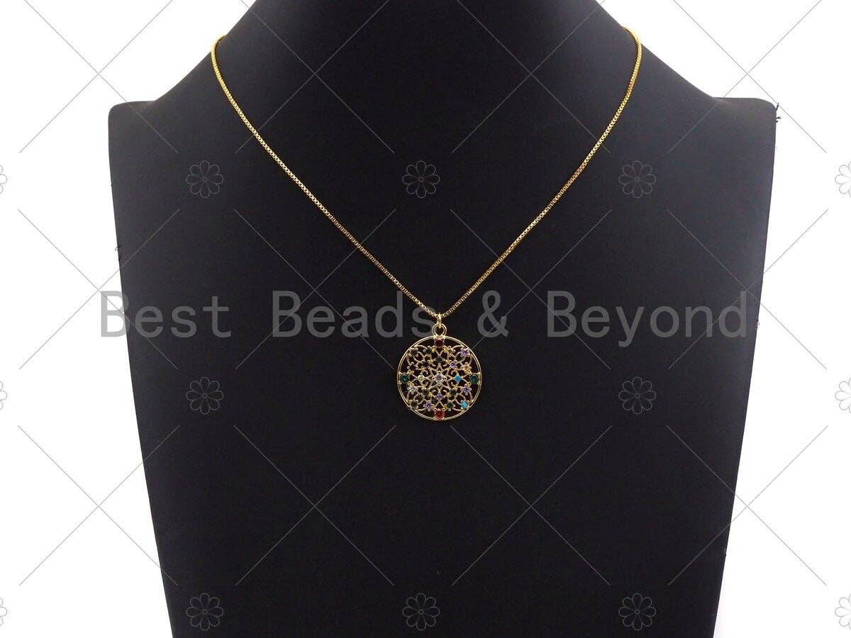 Gold Colorful Charms, Colorful Filigree Charms, Multi-Color Round Pendant, Gold Charm, Gold Pendant, Necklace Charms, 25x28mm, Sku#LK99