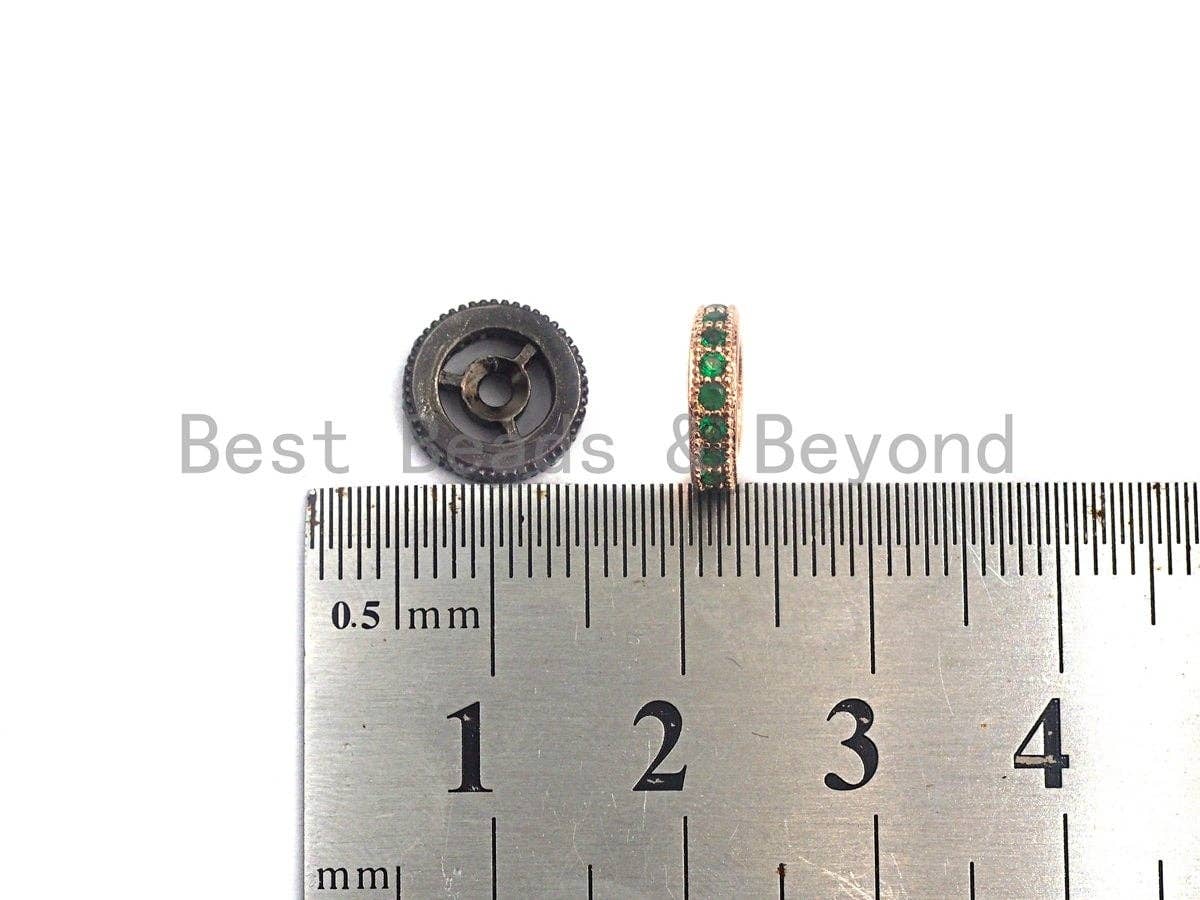 Green CZ Micro Pave Round Wheel Spacer Beads, Cubic Zirconia Spacer beads, Bracelet Spacers, 8mm/10mm,sku#C109