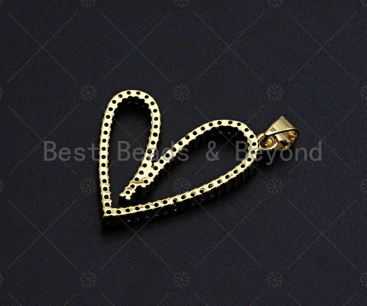 18K Gold Finish Large Heart Shape Pendant,Heart Charm, Heart Pave Pendant, Gold plated, 21x25mm, Sku#LK56