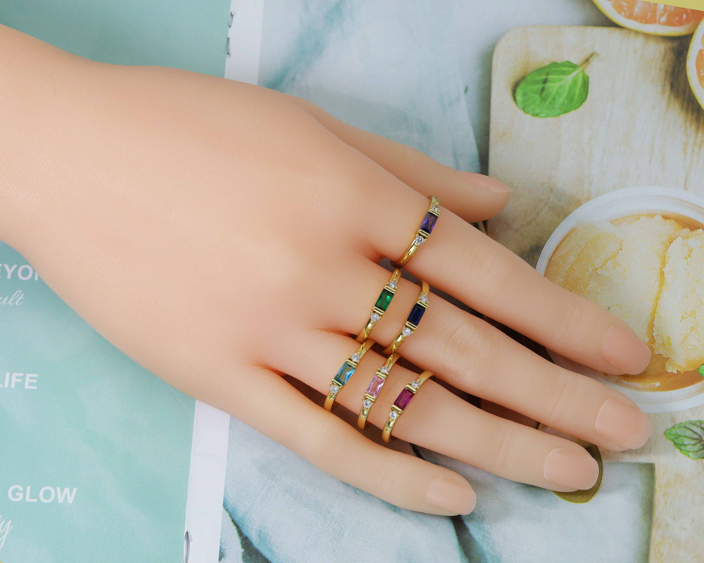Rectangle Colorful Stone Ring, Sku#X304