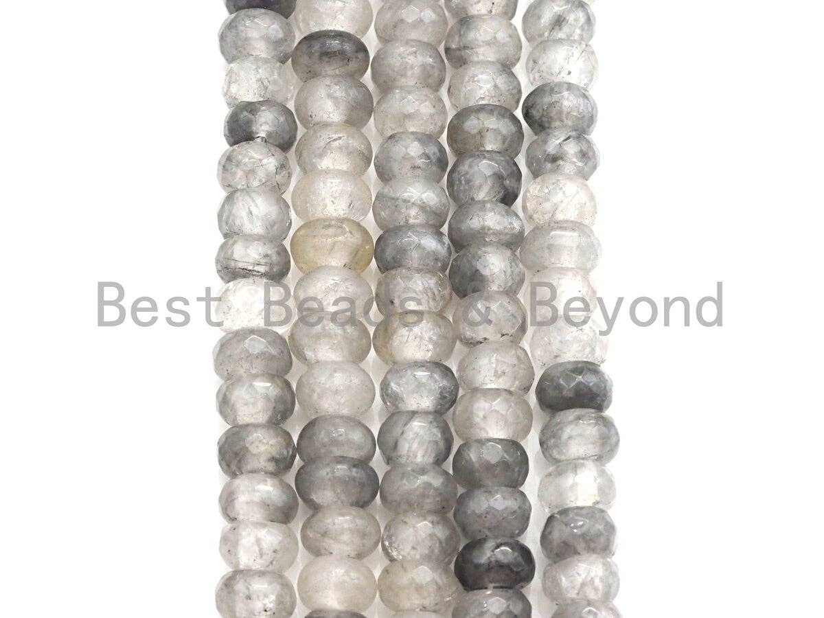 2mm Large Hole Natural Cloudy Quartz Beads, Rondelle Faceted 6x10mm/5x8mm, 8" Long Strands, sku#U711