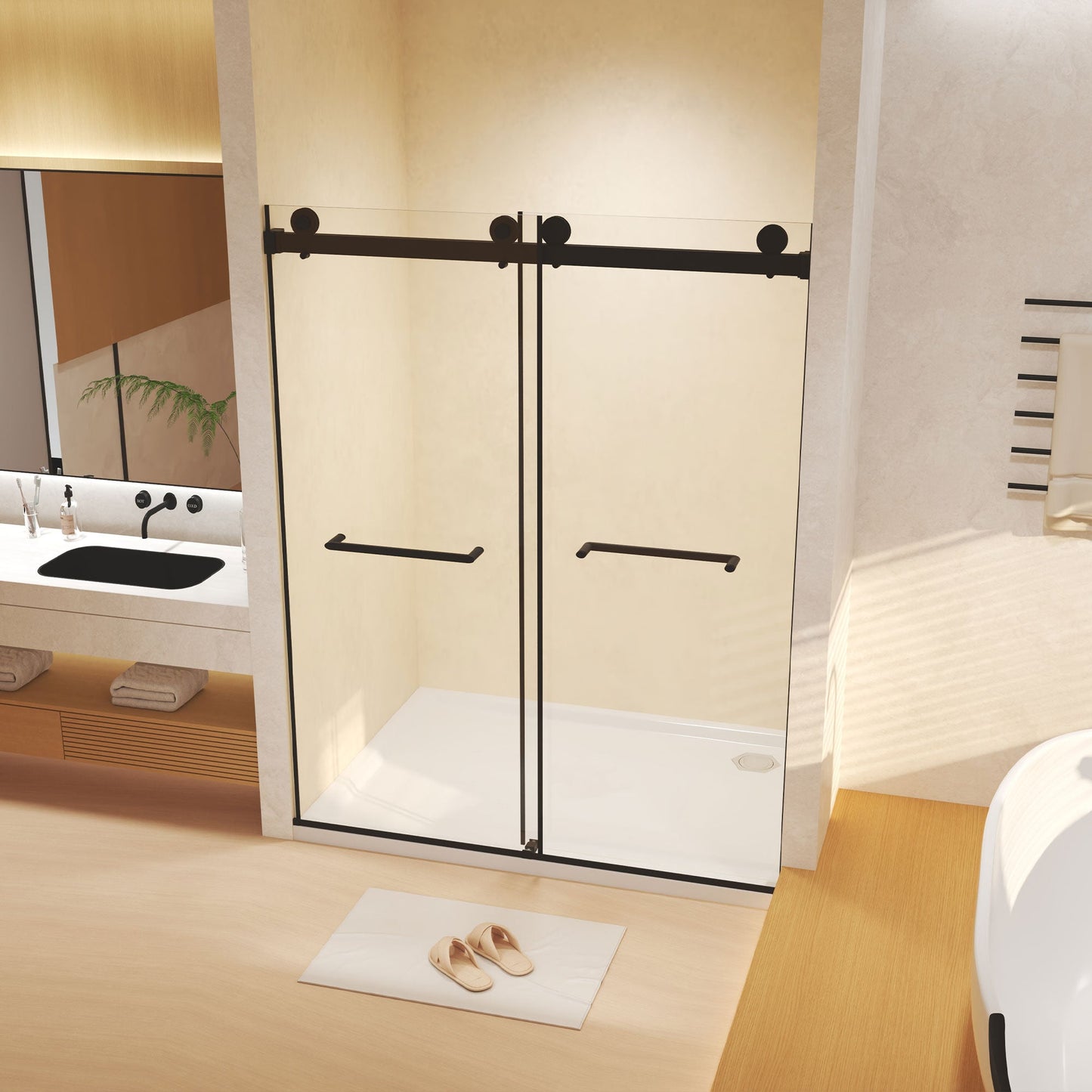 Frameless Double Sliding Shower Door 56-60" W x 74" H